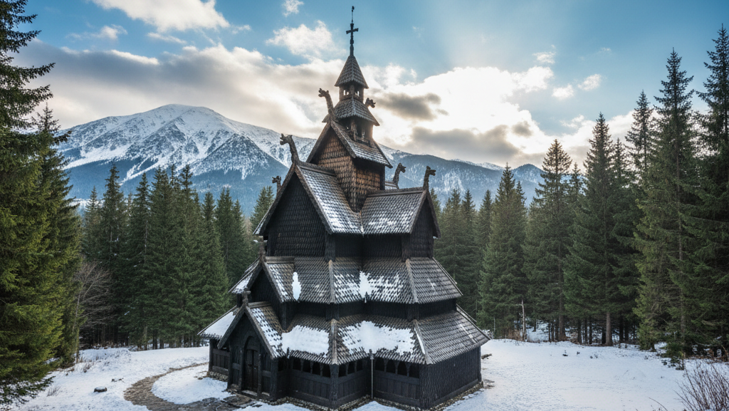 Obraz pokazujący Kościół Wang w Karpaczu