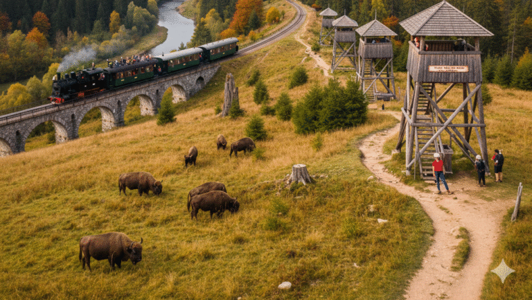 Obraz pokazujący atrakcje dla turystów w Bieszczadach